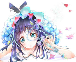 Blue eyed girl star hearts - anime art free wallpaper