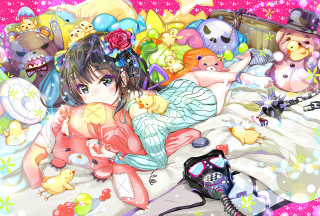 Girl stuffed animals anime blush - bed free wallpaper