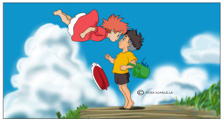 Boy girl kissing clouds beach - cloud behind them free wallpaper
