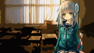 Anime girl classroom desk chairs - curtain free wallpaper