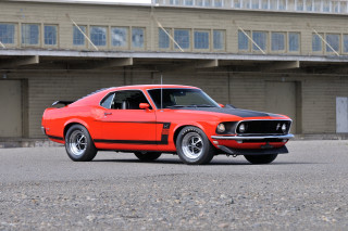 Red mustang parking lot building - matte finish free wallpaper