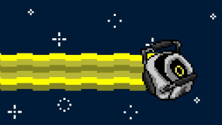 Pixel art camera blue background - scifi free wallpaper