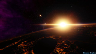 Bright sun earth horizon stars - a purple hue free wallpaper