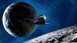 Space shuttle flying moon sky - a space shuttle free wallpaper