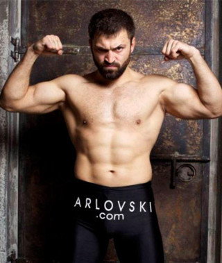 Bearded man shirtless arms up - private press free wallpaper