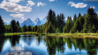 Lake trees mountains blue sky 8 - under free wallpaper for desktop