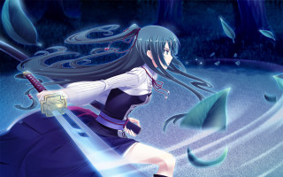 Woman sword cartoon blue background - baiōken eishun free wallpaper for desktop