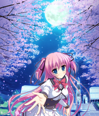 Pink hair girl fullmoon cherry - neoromanticism free wallpaper