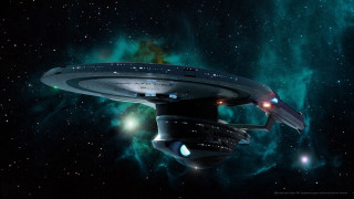 Spaceship flying galaxy stars dust 2 - green light free wallpaper