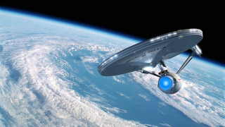Spaceship flying earth blue light - over the earth free wallpaper