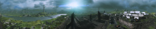 Futuristic city mountains lake sky - a futuristic city free wallpaper