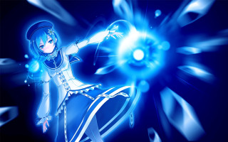 Girl blue dress holding light - a blue light free wallpaper