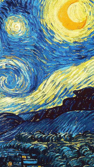 Starry night yellow moon city 2 - postimpressionism free wallpaper