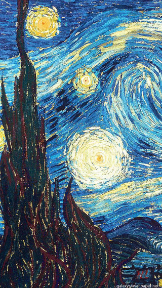 Starry night tree blue yellow - a pointillism painting free wallpaper