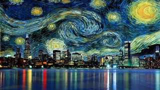 City starry night water sky - postimpressionism free wallpaper