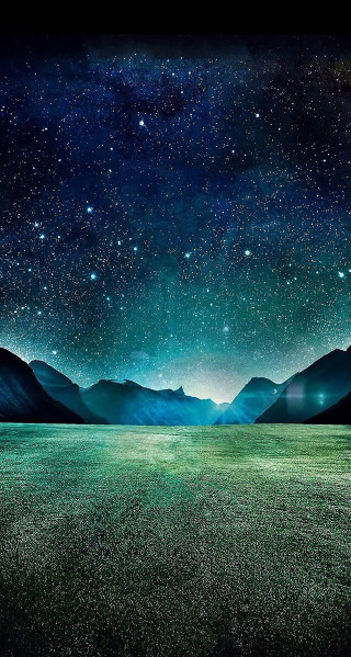 Night sky stars grass mountains - a detailed matte painting free wallpaper