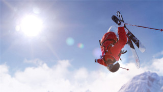 Skier jumping in air snow - unreal engine 5 free wallpaper