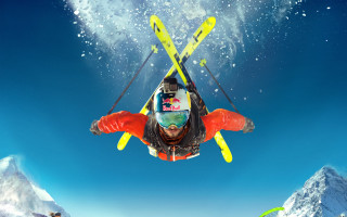 Skier air mountains blue sky - derek zabrocki free wallpaper