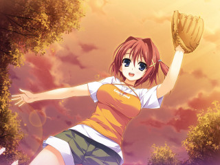 Girl baseball glove sunset sky - a baseball glove free wallpaper