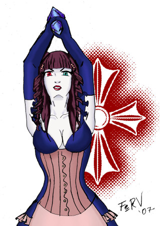 Woman corset red white flower - flat free wallpaper