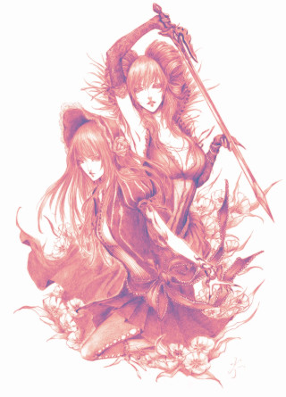 Women swords flowers drawing white - sword free wallpaper