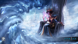 Woman throne clouds lightning castle - a throne free wallpaper