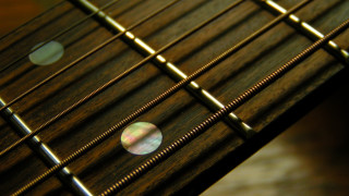 Guitar neck closeup blurry frets 2 - a close up of a guitar neck free wallpaper