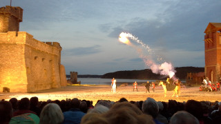 Group watching show firework castle - a stage free wallpaper