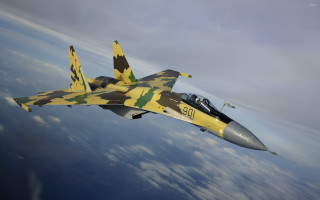 Camouflaged fighter jet flying sky - fighter free wallpaper