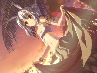 White hair blue dress palm - a pink sky free wallpaper for desktop