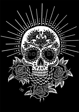 Skull roses sun rays forehead - a skull free wallpaper