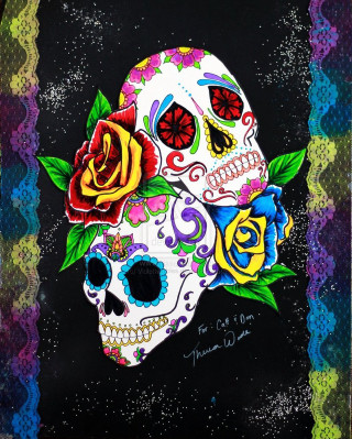 Skulls roses black background lace - punk art free wallpaper