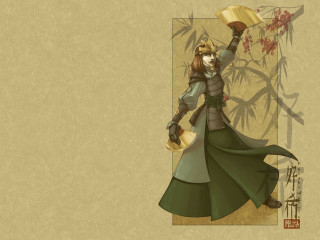 Woman green dress fan bamboo - emperor huizong of song free wallpaper