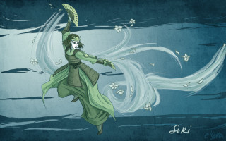 Woman dancing water green dress - a long white hair free wallpaper