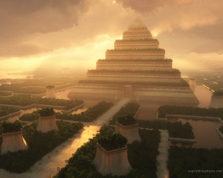 Large pyramid trees river dusk - christophe vacher free wallpaper