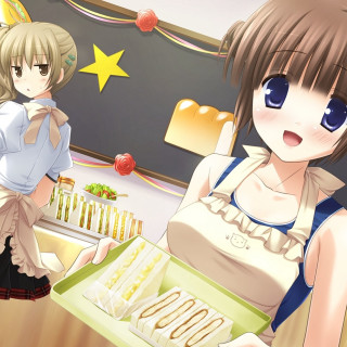 Anime girls donuts kitchen star - the wall behind them free wallpaper