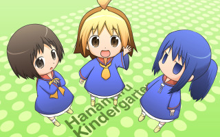 Three anime girls blue dresses - a gold necklace free wallpaper