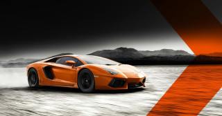 Orange sports car mountains road - a road free wallpaper