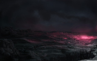 Dark landscape red light mountain - a red light in the middle free wallpaper