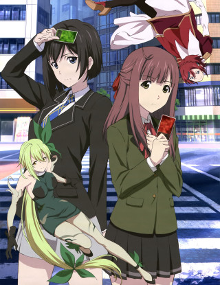 Anime girls group building green - a green leaf free wallpaper