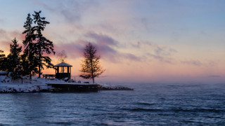 Small house island ocean sunset 3 - mist free wallpaper