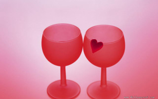 Wine glasses heart hole pink - a red background free wallpaper for desktop