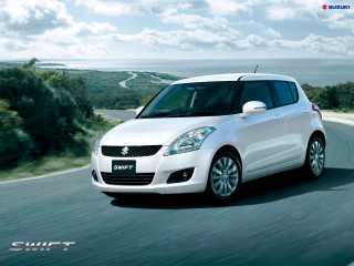 White suzuki swift driving ocean - cloudy free wallpaper for desktop