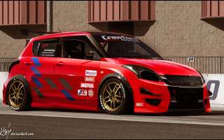 Red car yellow rim race - a number free wallpaper