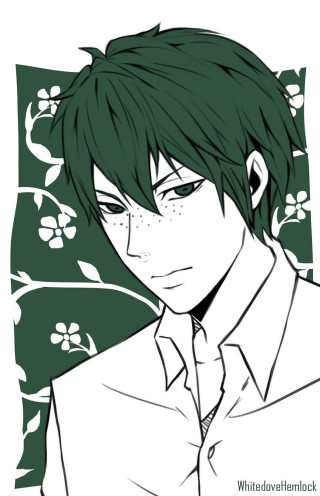 Green hair man flowers portrait - his shirt free wallpaper