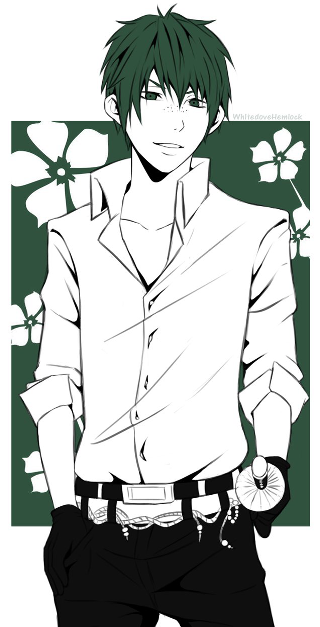 Green haired man flower background - modern european ink painting free wallpaper