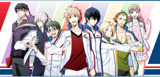 Anime characters group colorful background 2 - stripe in the middle free wallpaper