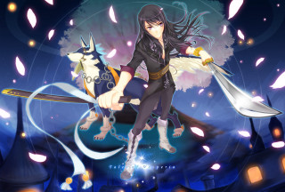 Girl sword dog hill lights - a hill free wallpaper