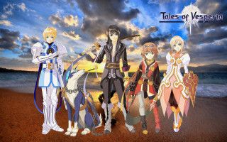 Anime characters beach ocean sunset - a group of anime characters free wallpaper