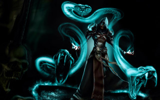 Woman sword demon blue fire - her arm free wallpaper